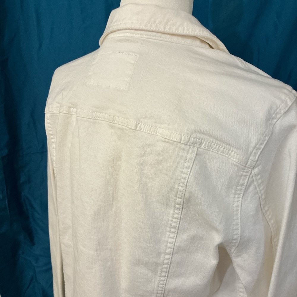 LOFT Classic White Denim Jacket - Women's Casual Trucker - Picture 6 of 8